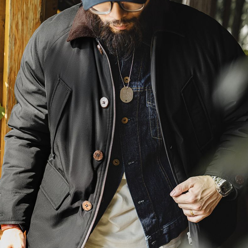 美式復古Safari獵裝夾克棉服翻領加厚保暖棉衣外套男秋冬