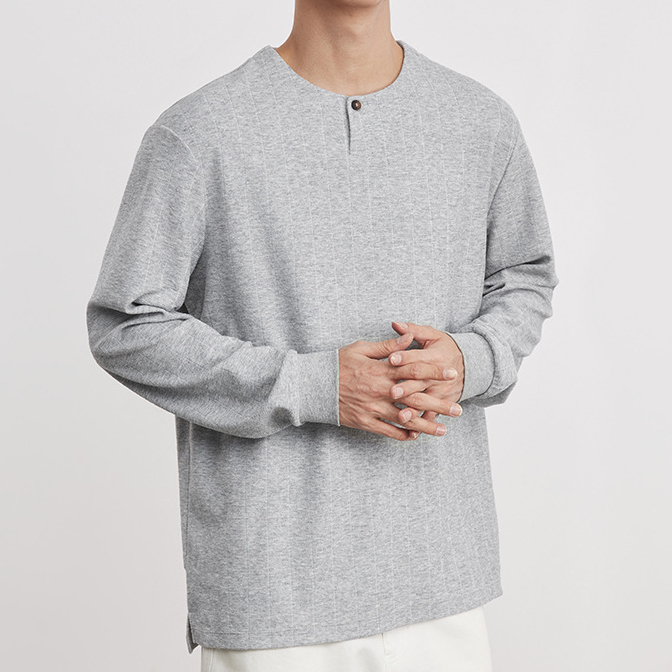 時尚極簡260g亨利領衛衣男春秋季2026新款長袖T恤打底衫上衣