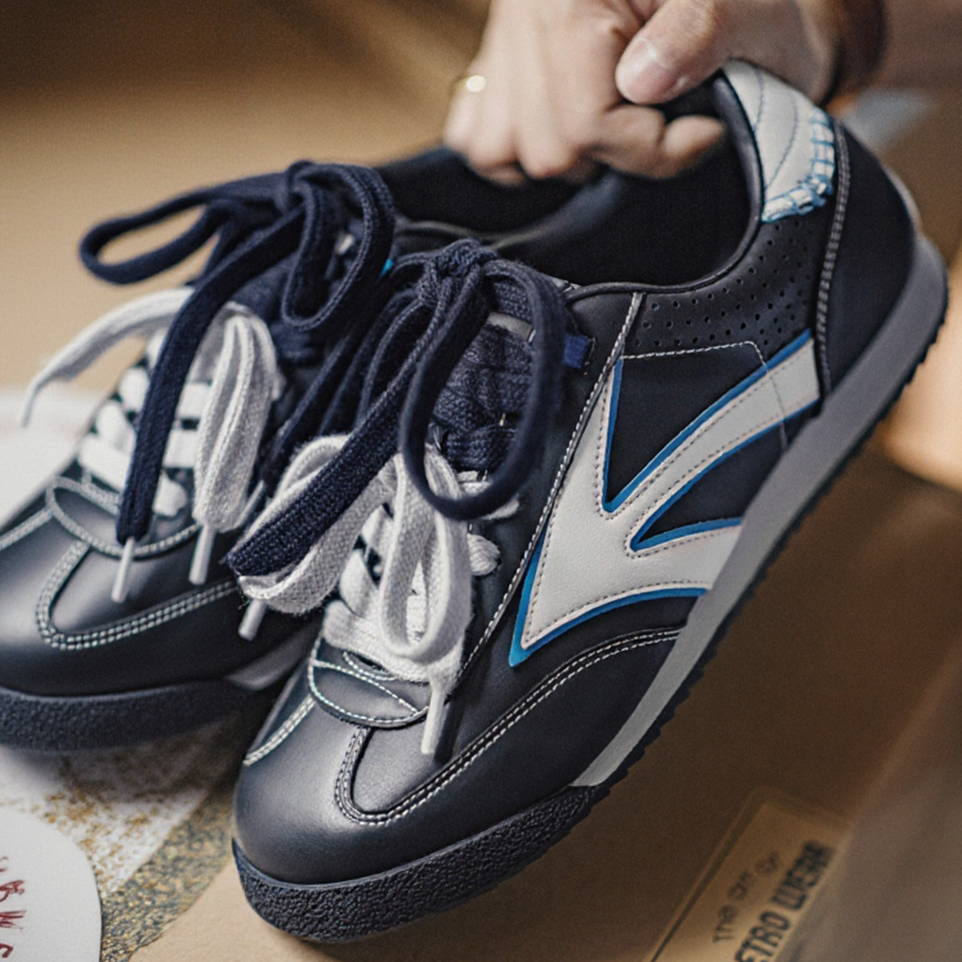 雙鞋帶藍色德訓鞋夏季男新款百搭軟底平底運動休閒復古阿甘鞋