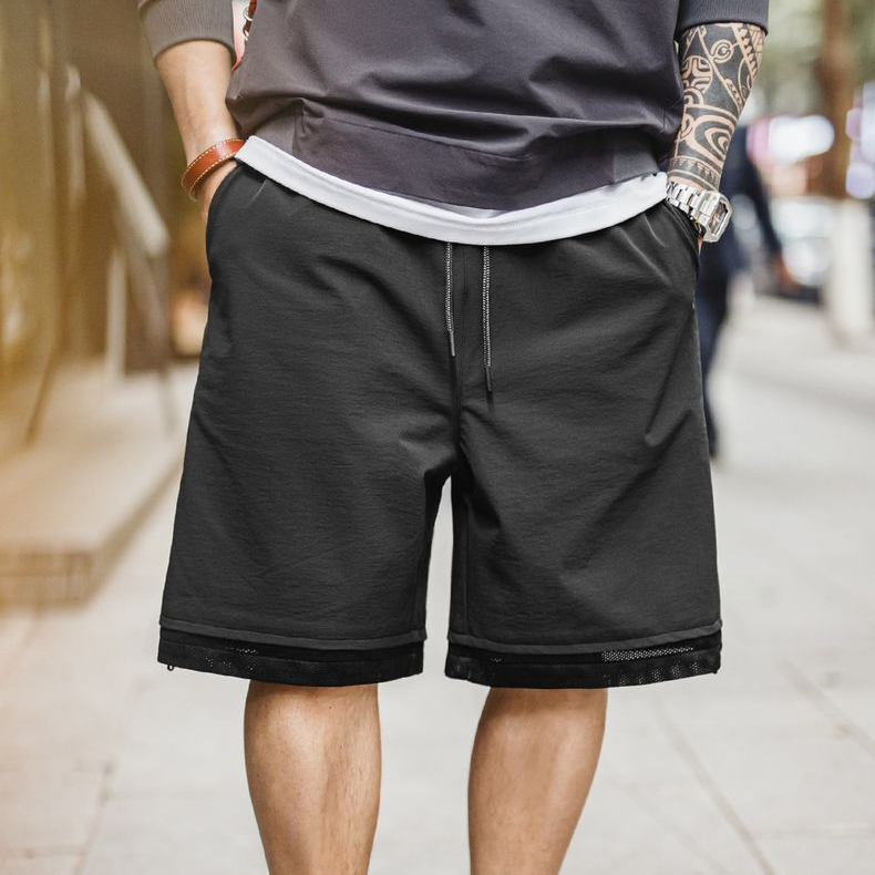 美式戶外機能側拉鍊短褲日系寬鬆透氣運動五分褲潮男夏