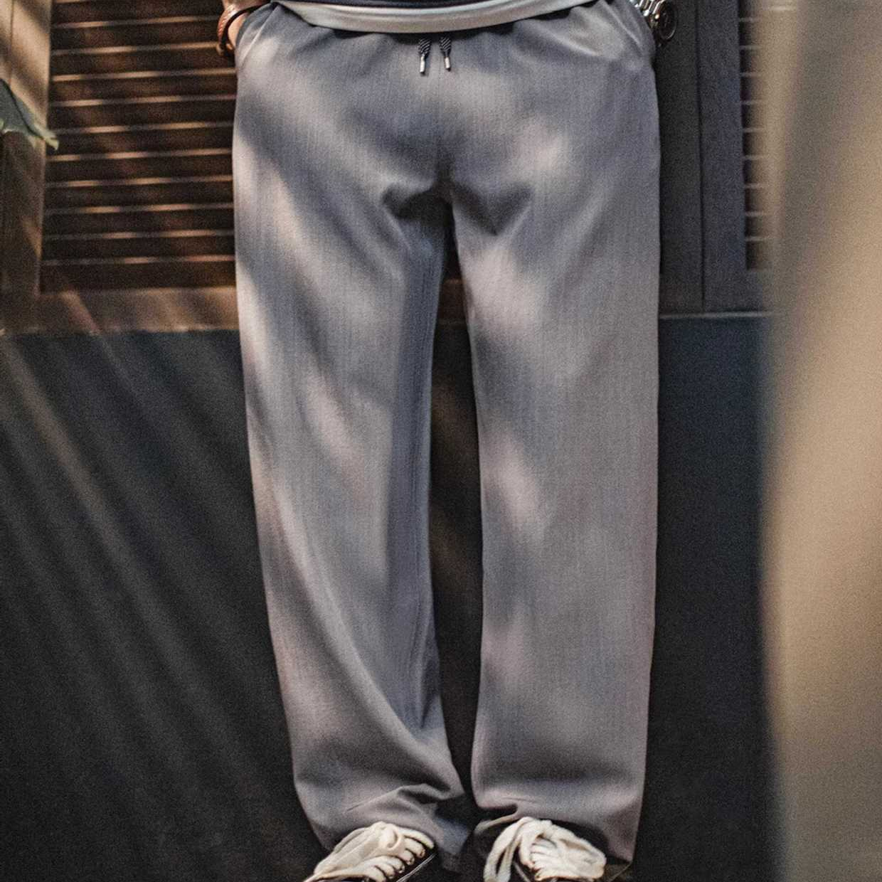 休閒西裝褲垂墜感cleanfit老錢風灰色通勤長褲子薄款男夏