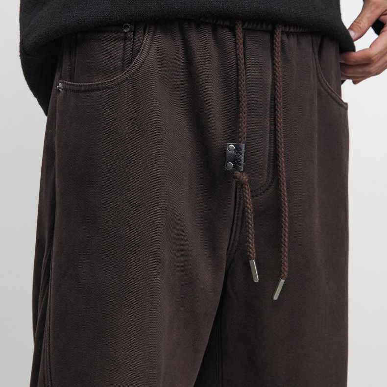 棕廓男裝立體裁剪彎刀傘兵褲2025秋冬季時尚修身休閒長褲