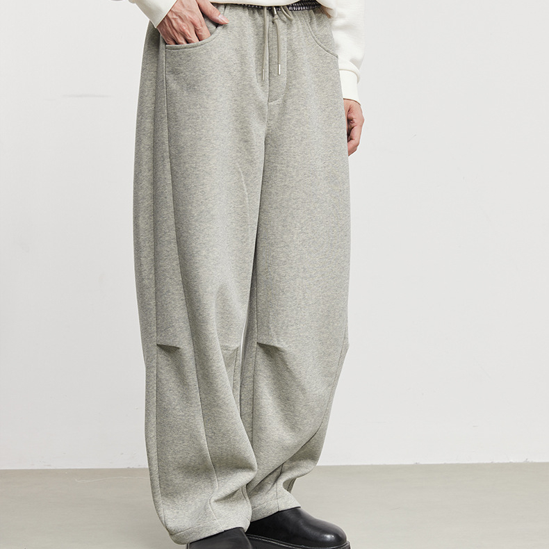 格序加厚格紋腰頭抽繩運動休閒褲冬季美式針織寬鬆長褲