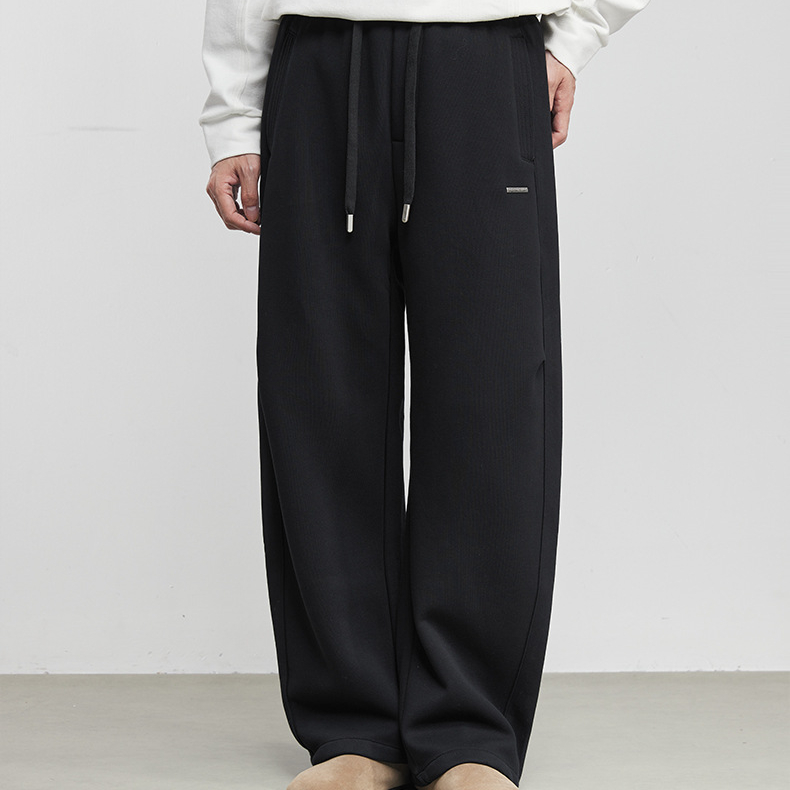 280g寬鬆抽繩休閒褲春季男小標裝飾純色簡約百搭衛褲運動長褲