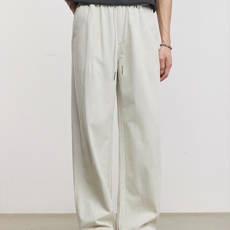 垂感輕薄透氣休閒褲男夏季抽繩腰頭寬鬆通勤百搭直筒闊腿褲