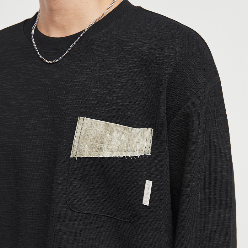 簡棱口袋撞色圓領衛衣男秋季新款潮流寬鬆百搭長袖上衣潮