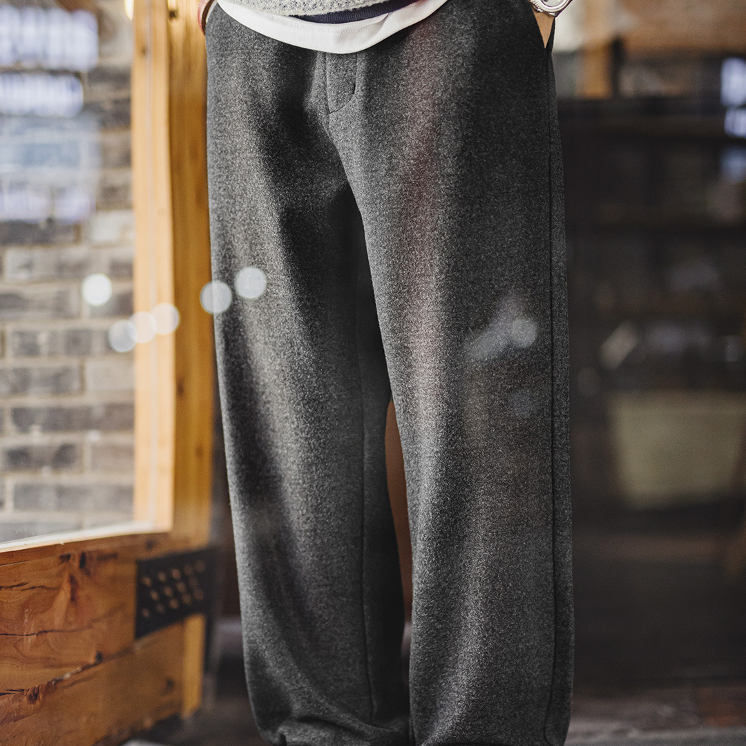 美式灰黑色毛呢西褲老錢風直筒休閒褲垂墜感長褲子男秋冬