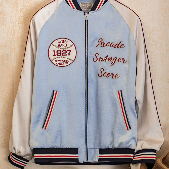 美式復古刺繡橫須賀棒球服夾克拼接痞帥緞面外套短款男秋