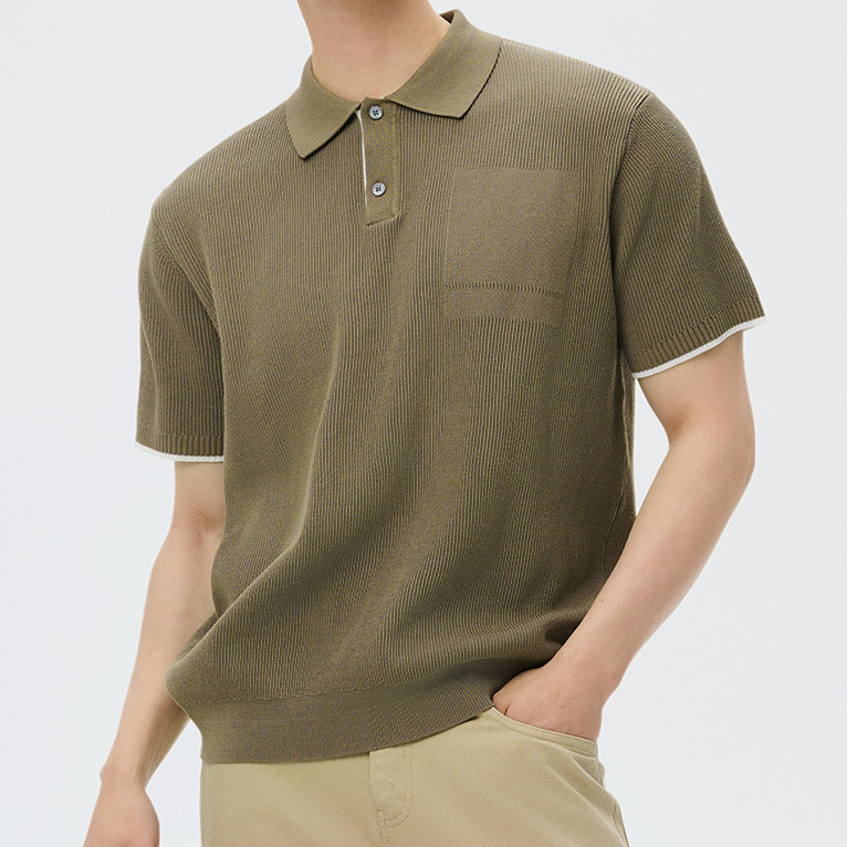 商務休閒針織短袖polo衫男高級感夏季撞色翻領上衣馬球衫