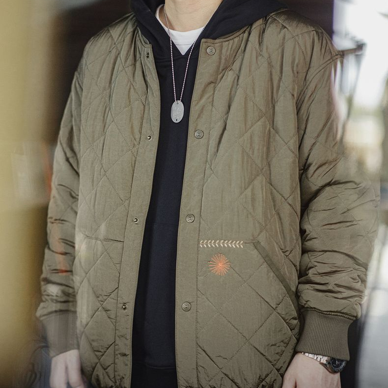 美式休閒絎縫棒球服夾克棉衣菱形格加厚保暖棉服外套男冬