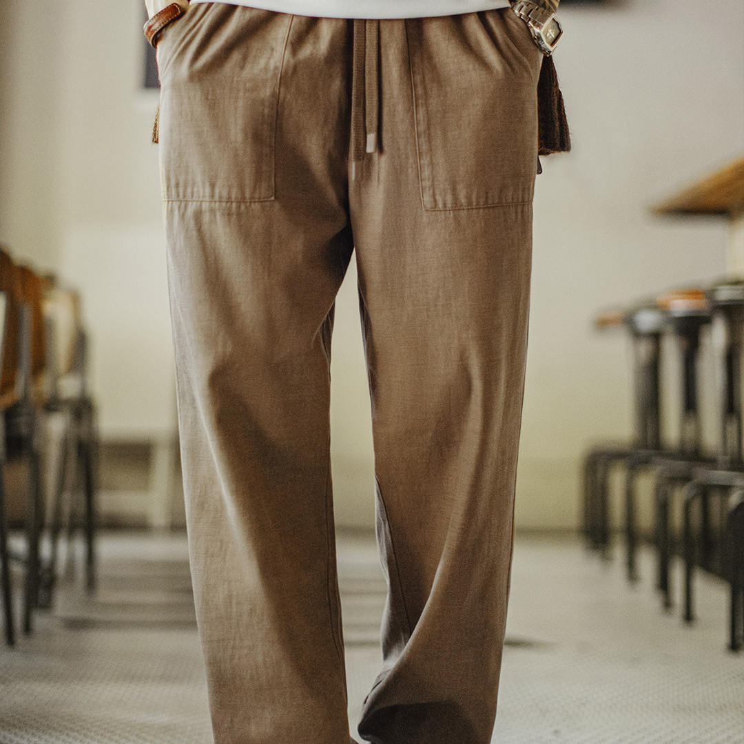 美式復古萊賽爾天絲貝克褲休閒束腳直筒藏青色長褲子男秋