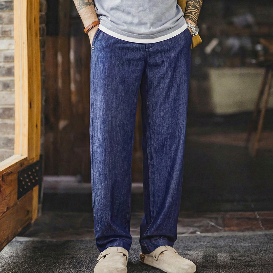 美式丹寧藍薄款牛仔褲寬鬆闊腿直筒鬆弛感休閒長褲子男春