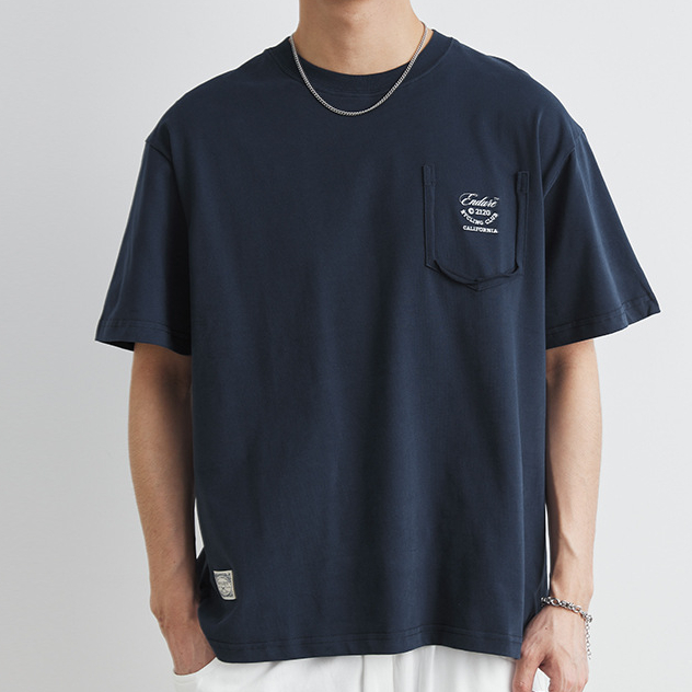 250g重磅美式復古英文刺繡短袖t恤男夏季新款寬鬆上衣潮