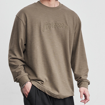 棉紡長袖T恤簡約字母刺繡打底衫2026春季男圓領內搭純色上衣