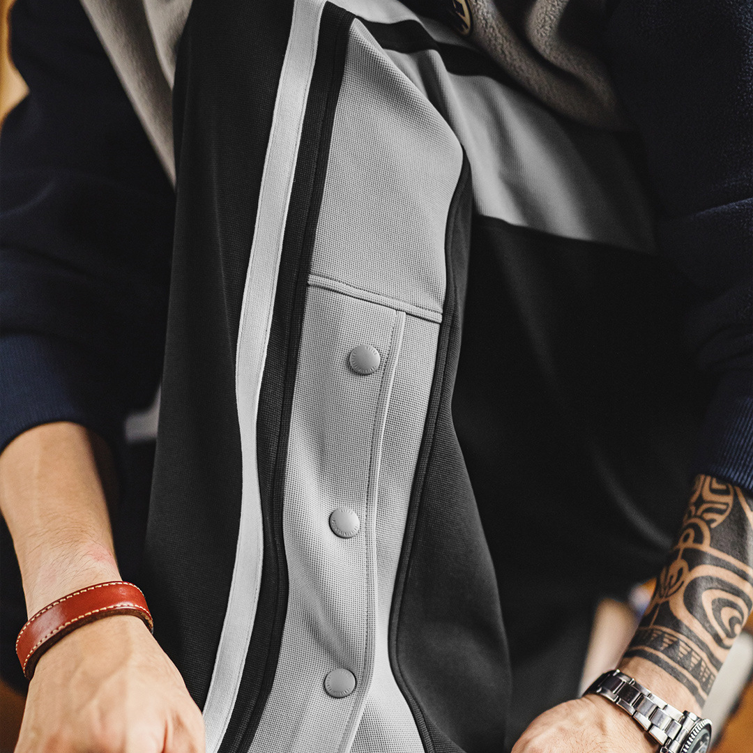 美式籃球排扣褲直筒運動衛褲休閒黑色條紋長褲子男款秋冬