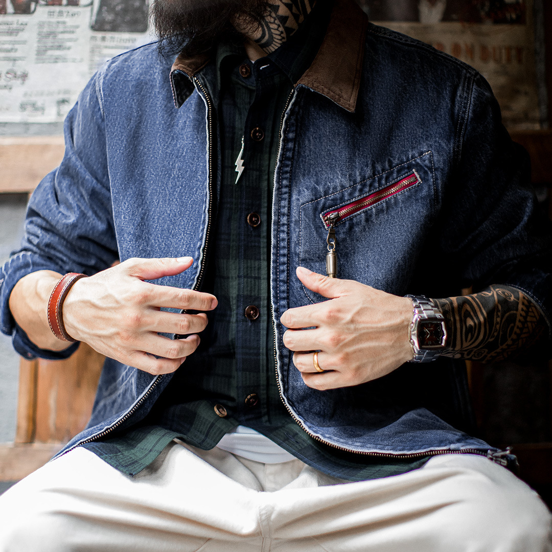 美式復古水洗牛仔底特律夾克vintage做舊短款外套男秋季