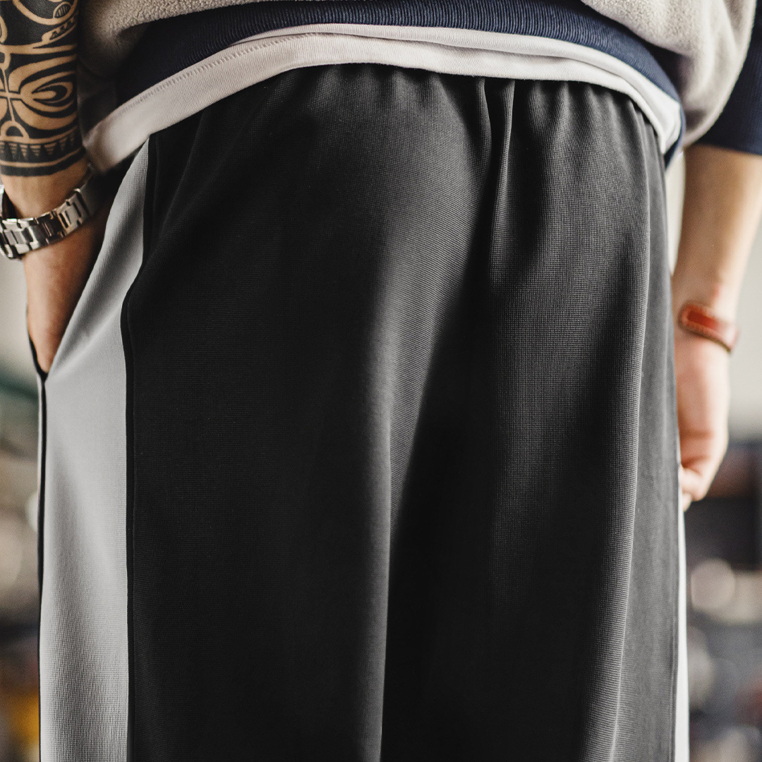 美式籃球排扣褲直筒運動衛褲休閒黑色條紋長褲子男款秋冬