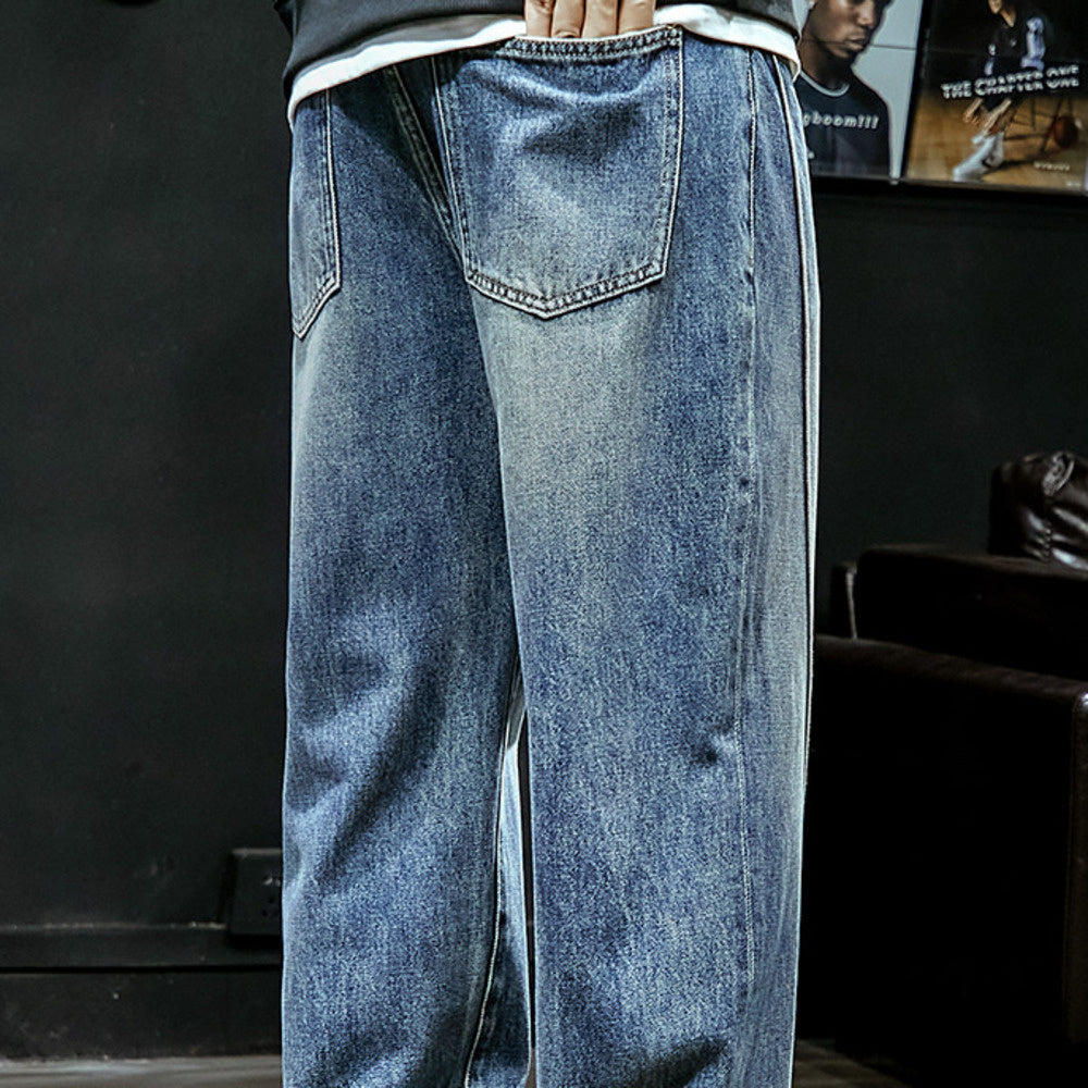 直筒褲男士寬松長褲大碼牛仔褲潮牌ins秋季闊腿褲子