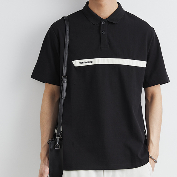 簡約短袖polo衫男夏季2025新款時尚拼接寬鬆休閒半袖t恤