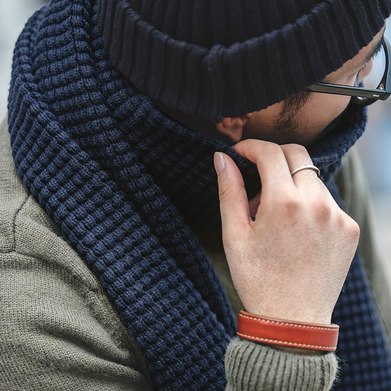 美式復古淺灰針織毛線圍巾秋冬含羊毛純色保暖圍脖男潮