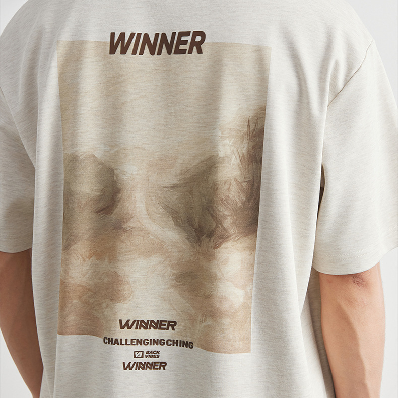 重磅210g莫代爾字母印花T恤男夏季寬鬆透氣親膚日常通勤短袖