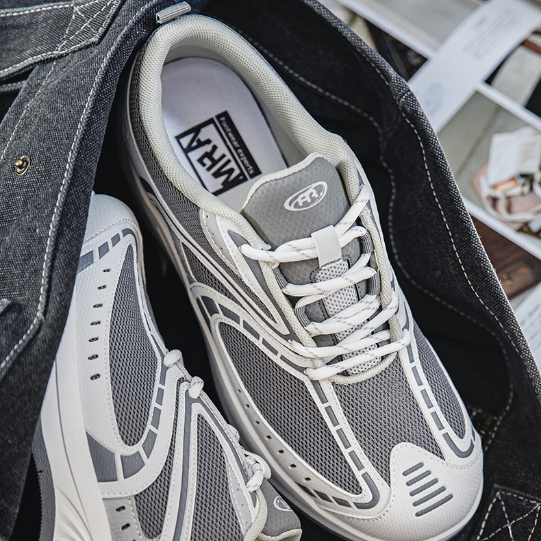 灰速復古慢跑鞋男夏季網面透氣輕便運動鞋百搭通勤休閒跑步鞋