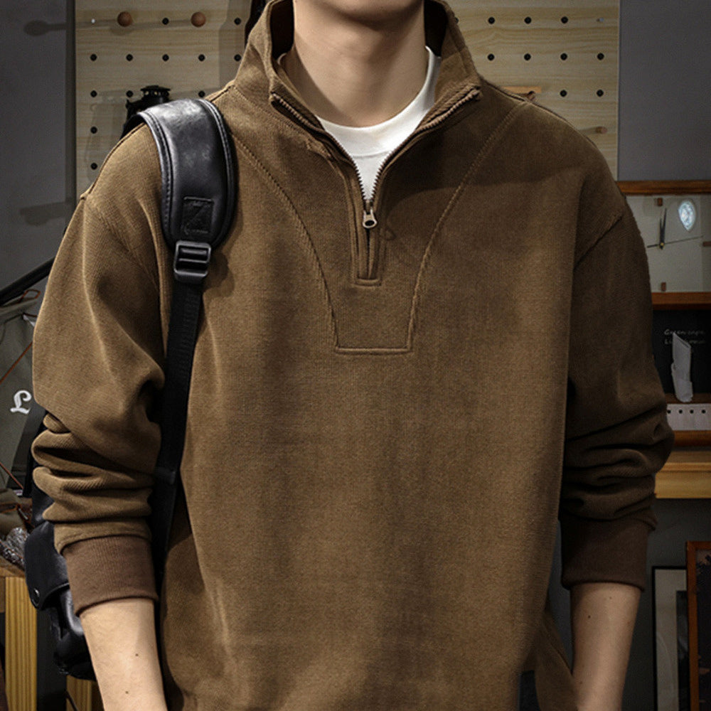 美式潮流半拉鏈設計衛衣男寬松大碼立領上衣秋冬百搭套頭外套