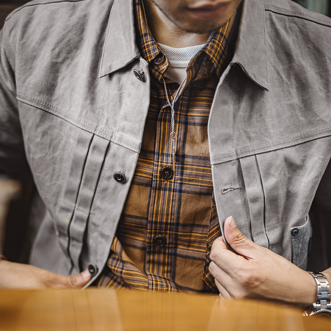 美式復古油蠟夾克vintage純棉獵裝硬挺灰色二代外套男秋