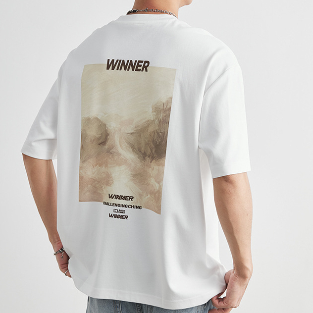 重磅210g莫代爾字母印花T恤男夏季寬鬆透氣親膚日常通勤短袖