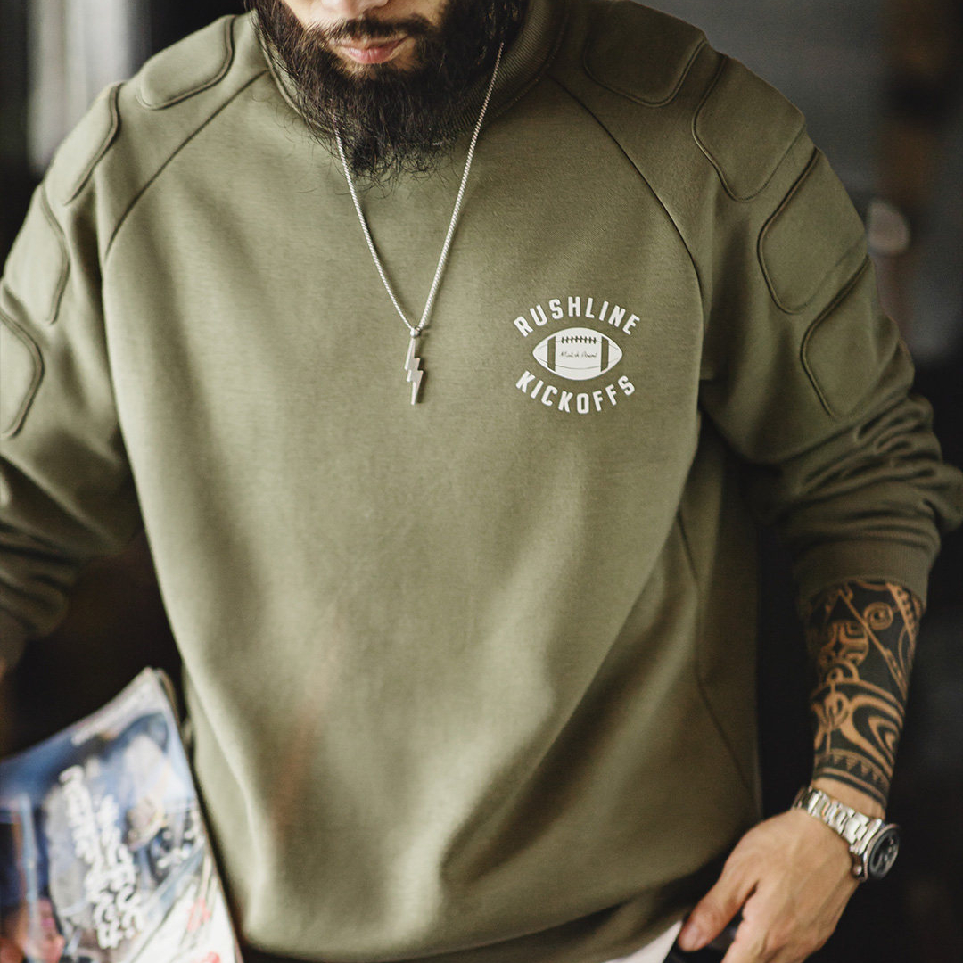 美式加絨衛衣橄欖綠色套頭加厚保暖寬鬆圓領外穿外套男冬