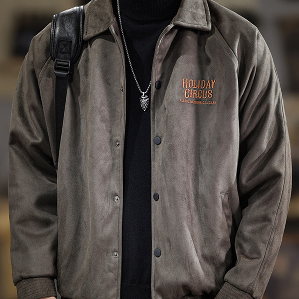 高端美式復古麂皮絨夾克男寬松潮牌百搭上衣秋冬新款男款外套