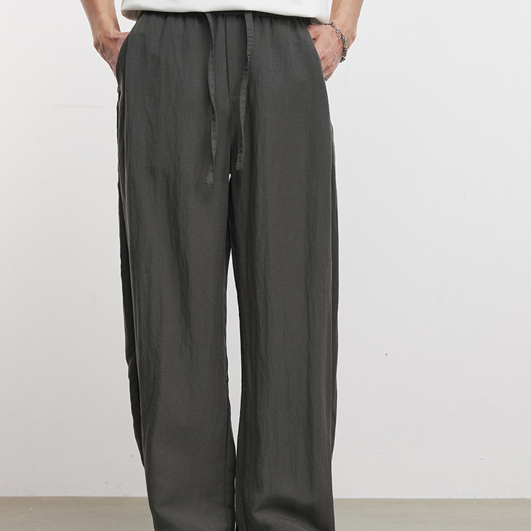 亚麻莱赛尔天丝弯刀阔腿裤男春秋季2026新款薄款透气速干裤子