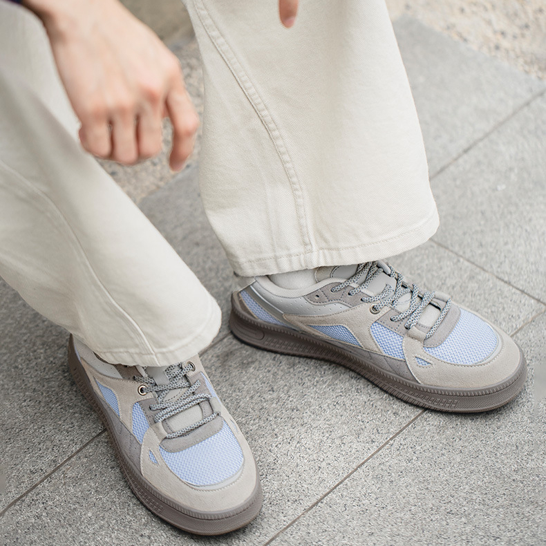 海鹽藍厚底板鞋男春夏透氣網面拼接少年感Cleanfit運動休閒鞋