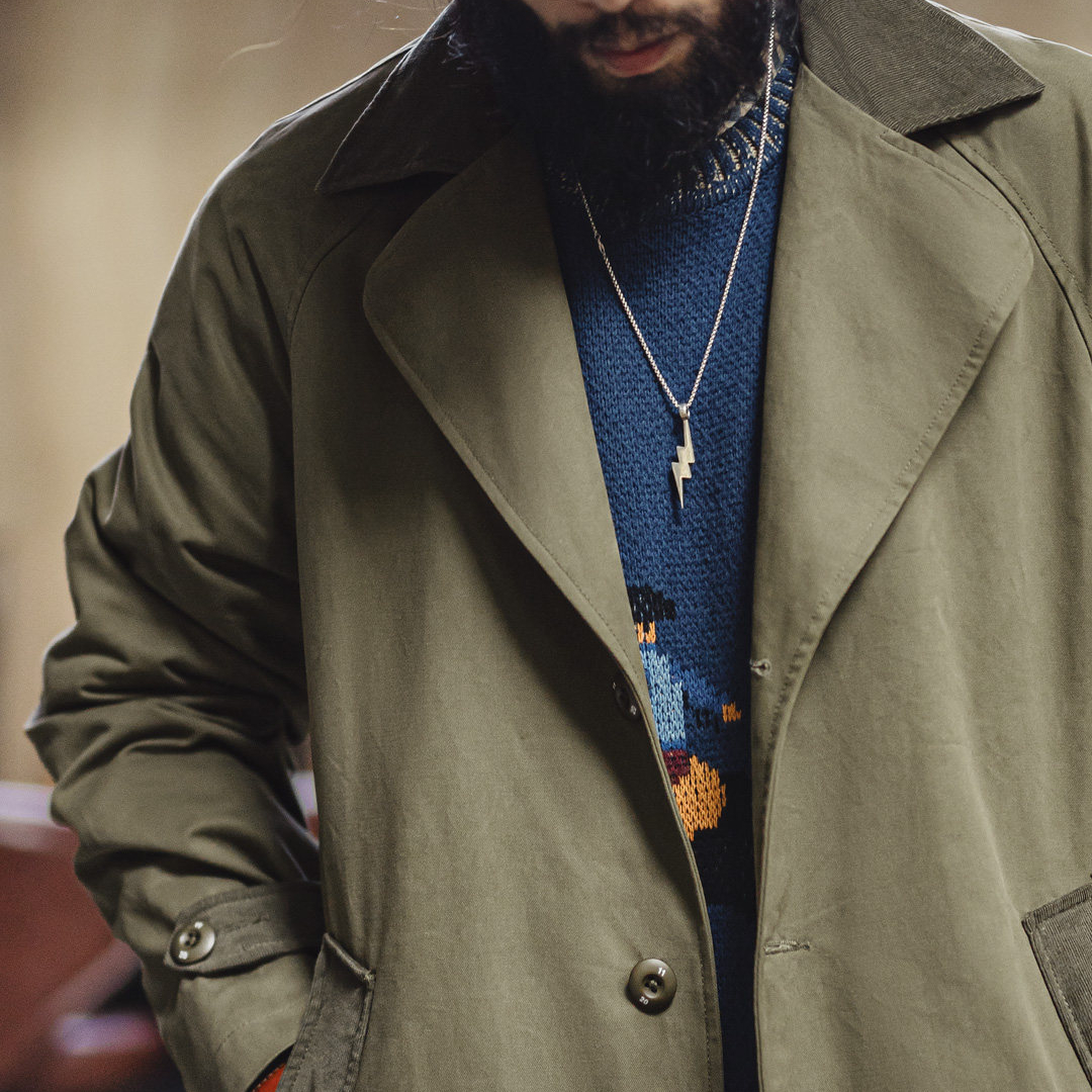 美式復古戰壕風衣軍綠色中長款翻領純棉大衣外套男款春