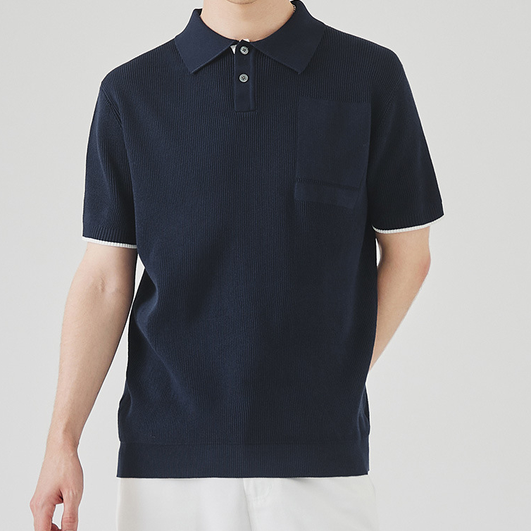 商務休閒針織短袖polo衫男高級感夏季撞色翻領上衣馬球衫