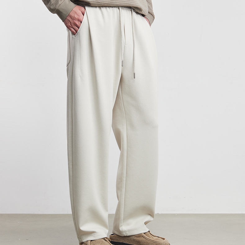 新款垂感休閒褲男士寬鬆高級感純色長褲春季時尚百搭通勤褲子