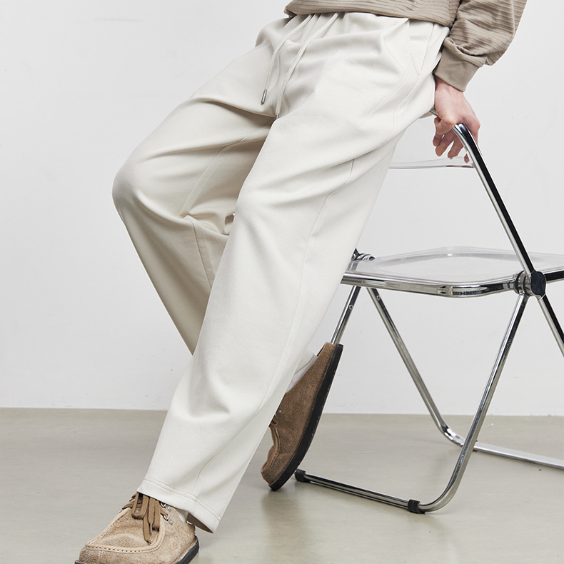 新款垂感休閒褲男士寬鬆高級感純色長褲春季時尚百搭通勤褲子
