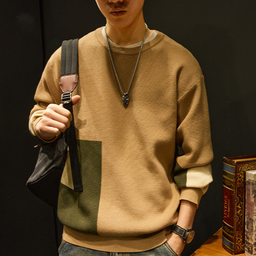 高端美式毛衣男潮牌撞色寬松內搭打底針織衫秋冬季男裝休閑上衣