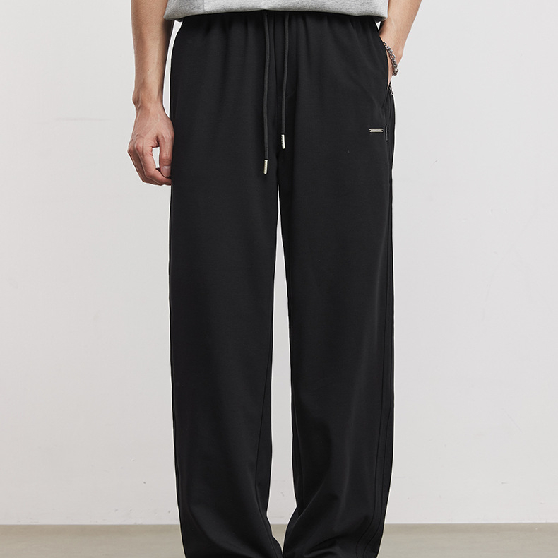 液氨貴族豎條燈籠褲男夏季輕感垂墜寬鬆休閒通勤直筒闊腿褲