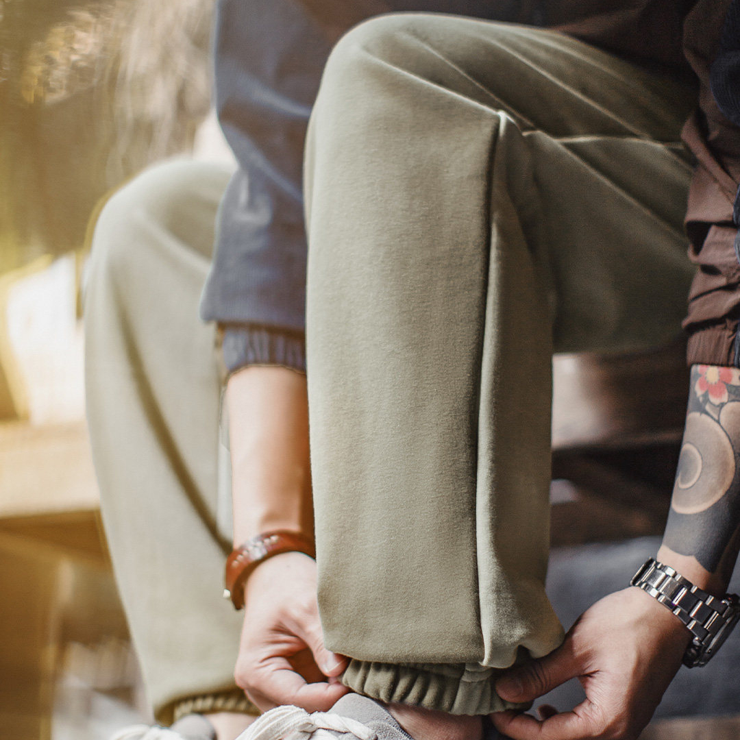 美式復古拼接撞色束腳衛褲鬆緊腰運動休閒長褲子男款春