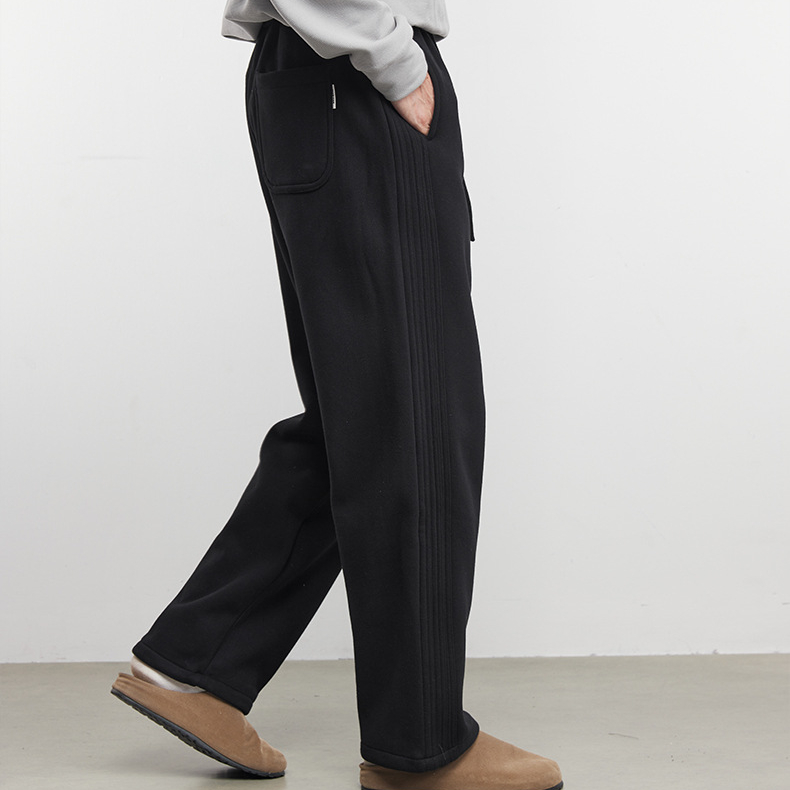 褶廓男士側縫壓褶直筒衛褲秋冬季加絨寬鬆垂感闊腿運動褲