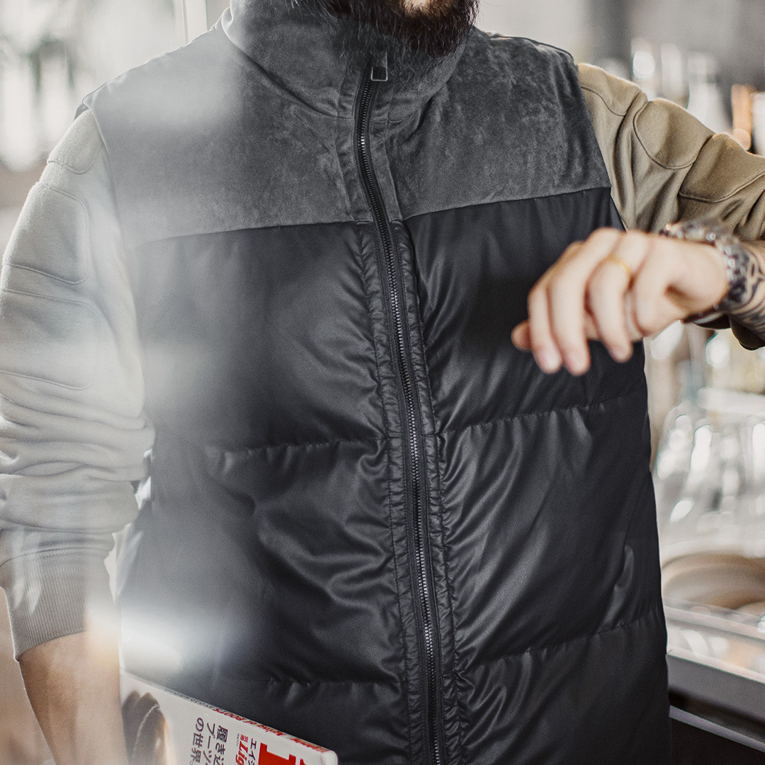 美式戶外保暖夾棉馬甲黑色山系立領無袖背心坎肩外套男秋