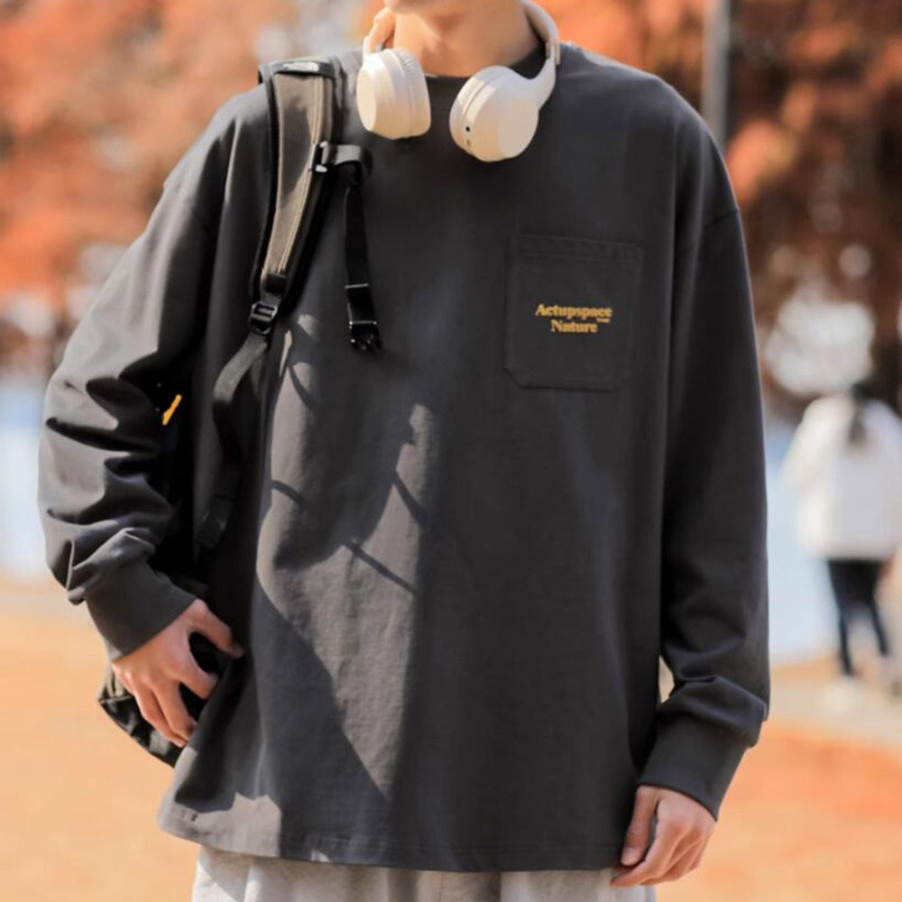 長袖T恤男發泡印花百搭圓領衛衣