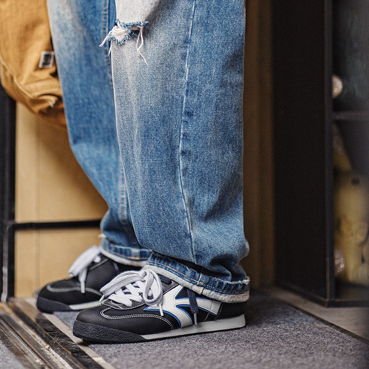 雙鞋帶藍色德訓鞋夏季男新款百搭軟底平底運動休閒復古阿甘鞋