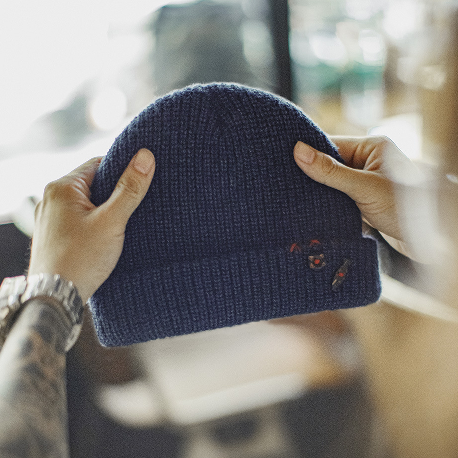 美式復古北極絨藍色冷帽護耳防寒毛線保暖瓜皮帽子男秋冬