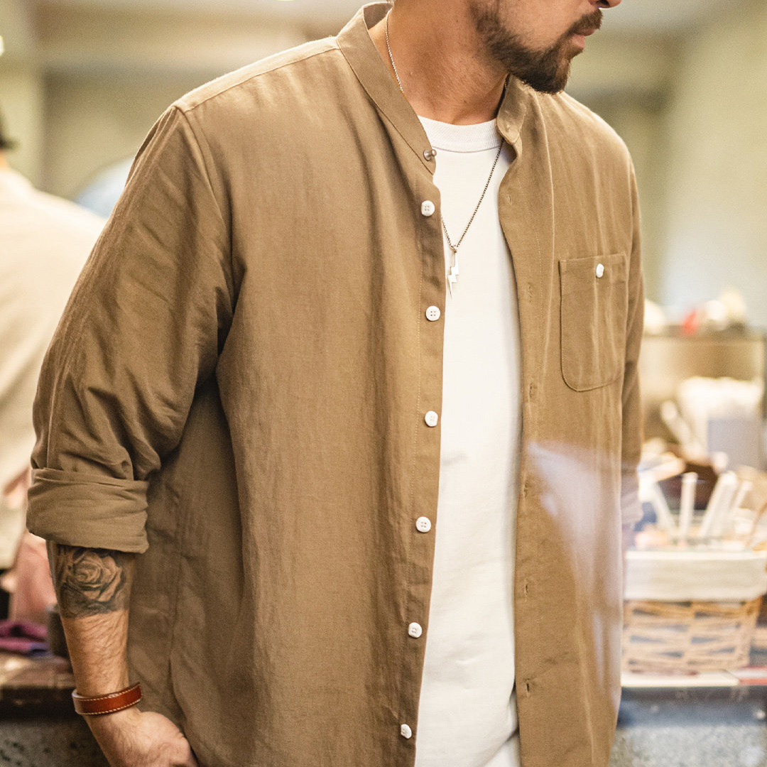 萊賽爾長袖襯衫天絲日系鬆弛感襯衣美式老錢風外套男士春