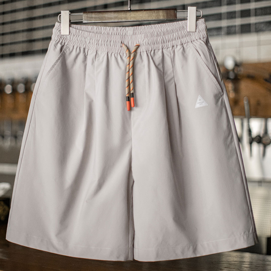 山系戶外灰色短褲鬆緊腰直筒梭織薄款機能抽繩五分褲男夏