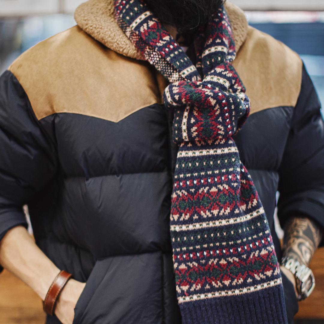 美式復古費爾島風圍巾保暖毛線帽子套裝秋冬季