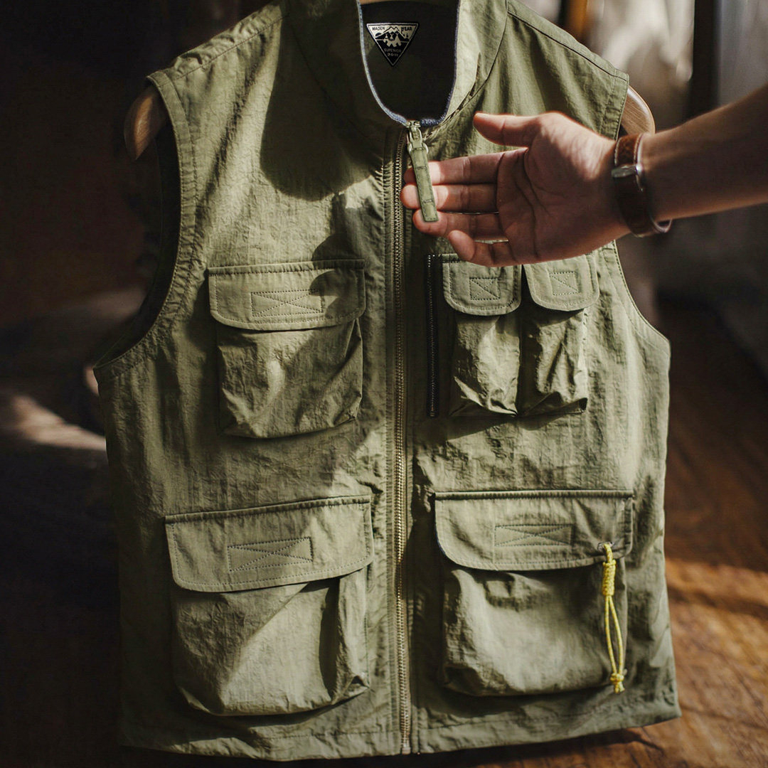 美式山系戶外馬甲軍綠色gorpcore輕薄背心徒步外套男款春