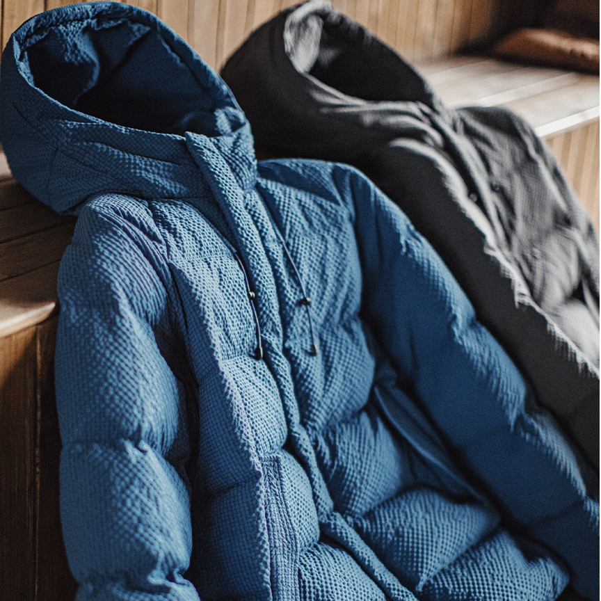 美式泡泡紗羽絨服90白鴨絨高蓬鬆度肌理感連帽外套男秋冬